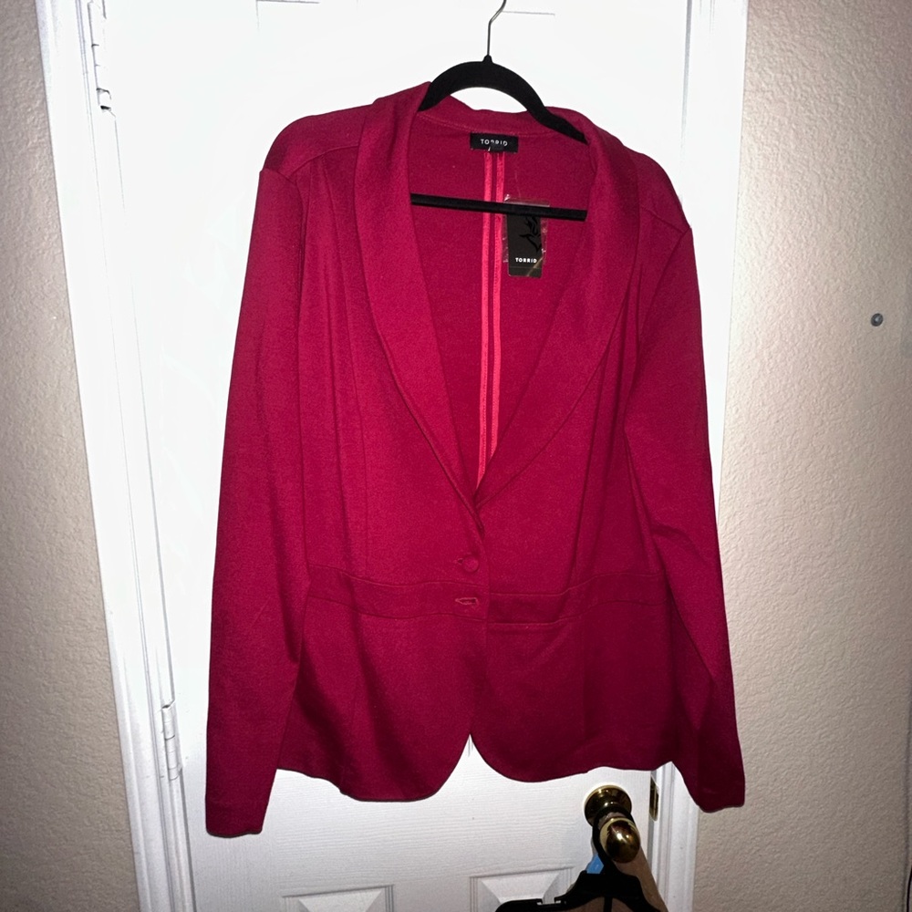 Torrid Red Blazer Modern Open Front Design